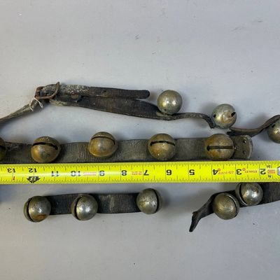 Antique Lot 12 Original Leather Horse Sleigh Bells
