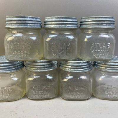 Lot of 7 Atlas Special Mason Jars with Lids