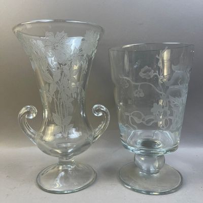 Pair Etched Glass Vases