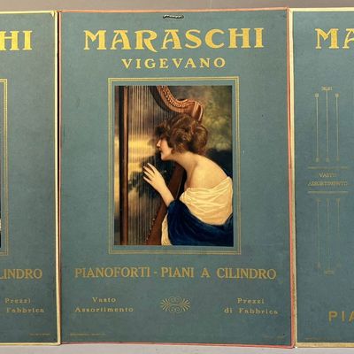 French Maraschi Vigevano Pianos Cardboard 50s Sign