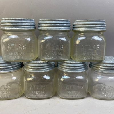 Lot of 7 Atlas Special Mason Jars with Lids