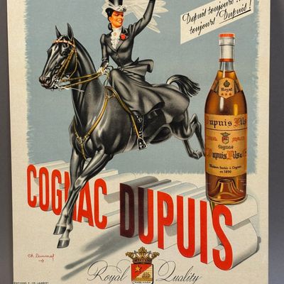 1950s Vintage French Cognac Dupuis Cardboard Sign
