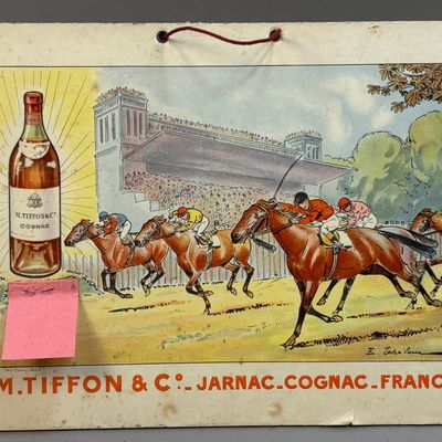 French M. Tiffon & Co Jarnac Cognac Cardboard Sign