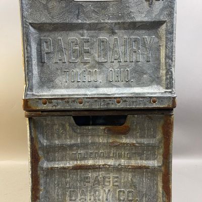 Pair of Page Dairy Toledo Ohio Metal Crates