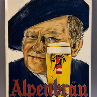 French Alpenbrau The Frisee Grain 1950s Sign