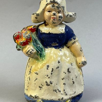 1930s Vintage Cast Iron Dutch Girl Coin Bank