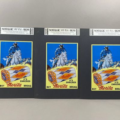 Lot of 3 Nostalgic Metal Signs Merita Bread