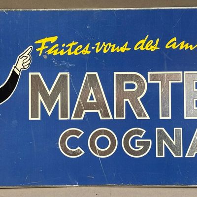 Antique Martell Cognac 30s SST Tin Metal Bar Sign