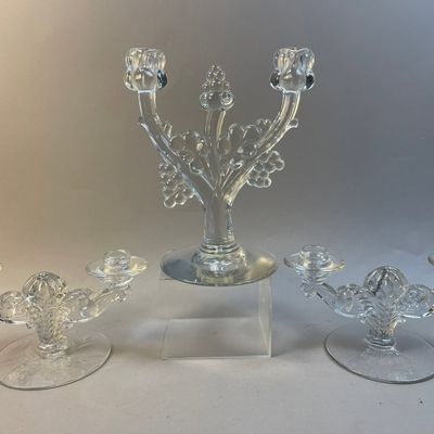 Lot of 3 1930s Clear Crystal Glass Candle Holders