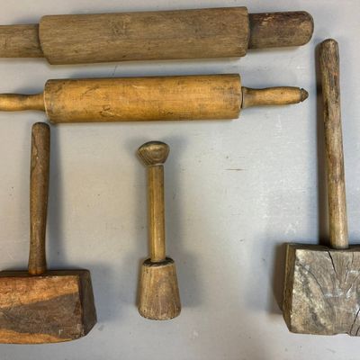 Antique Primitive Wooden Mattlets and Rolling Pins