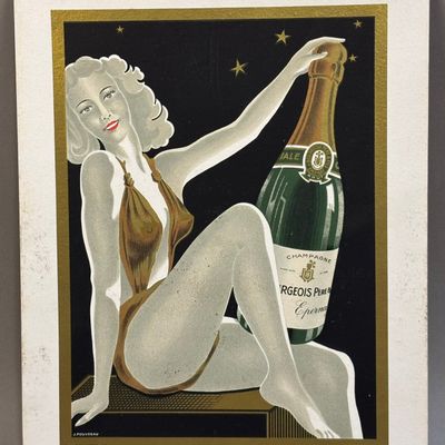 French Bourgeois Pere & Fils Champagne 1950s Sign