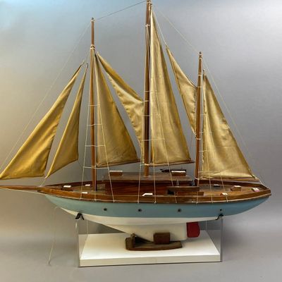 Antique Handcrafted Wooden Model Sailboat