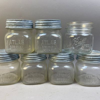 Lot of 7 Atlas Special Mason Jars with Lids