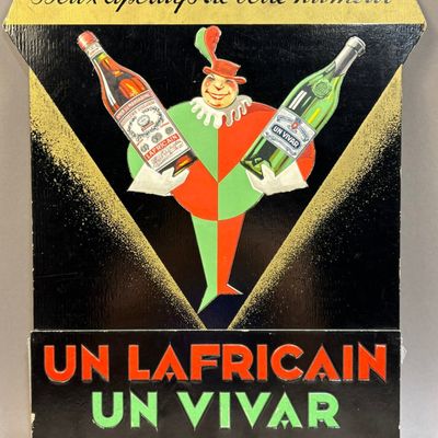 French Two Cheerful Aperitifs Cardboard 50s Sign