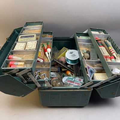 Vintage Fishing Tackle Box with Assortment Lures