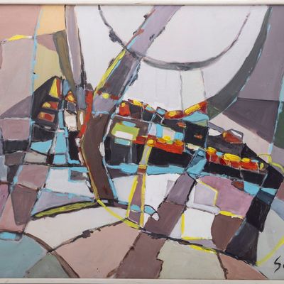 SCHIFF. Midcenturey abstract painting. Oil on Canvas. USA