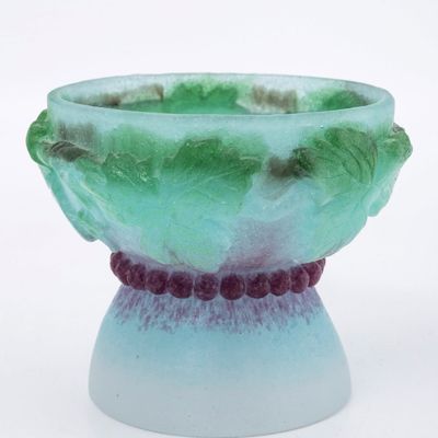 A PATE DE VERRE KIDDUSH GOBLET BY ELLEN ABBOTT AND MARC LEVA.
