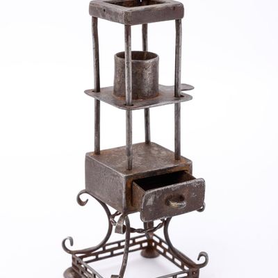 AN EARLY METAL HAVDALAH COMPENDIUM. Probably Germany, 19TH century. With a removable drawer and slidi