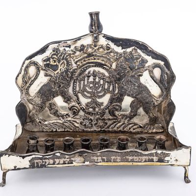AN ANTIQUE STERLING SILVER HANUKKAH LAMP- MENORAH, NEW YORK, C. 1920