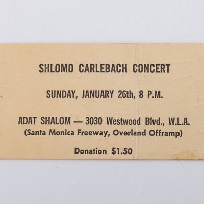 AN EXTREMELY RARE CONCERT TICKET FROM A SHLOMO CARLEBACH CONCERT IN LOST ANGELES, C. 1970