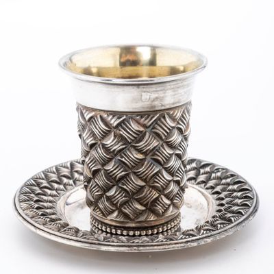 A STERLING SILVER KIDDUSH CUP AND PLATE