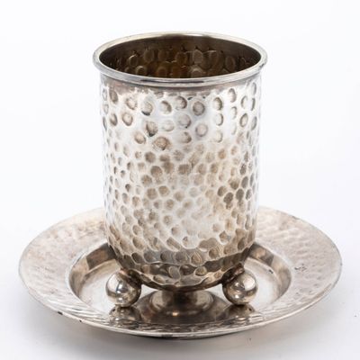 A STERLING SILVER KIDDUSH CUP AND PLATE