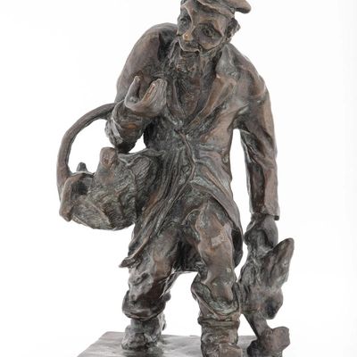 A BRONZE SCULPTURE BY ISAACHAR RYBACK. Signed.