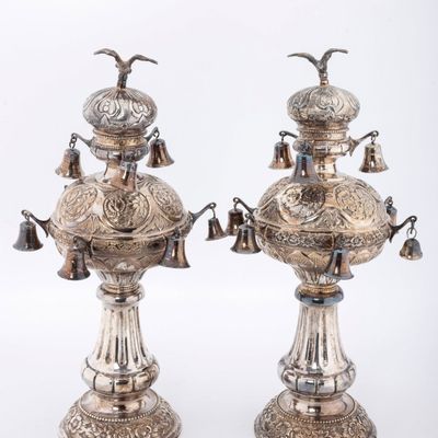 A PAIR OF SILVER TORAH FINIALS. Hungarian, mid-20th century