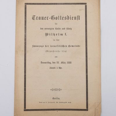MEMORIAL PAMPLET FOR EMPEROR WILHEM THE FIRST. March, 22, 1988