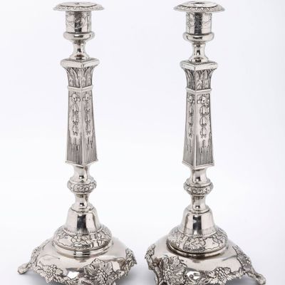 A MASSIVE PAIR OF RUSSIAN SILVER CANDLESTICKS BY JOSEF EHRELICH, Warsaw, c. 1890