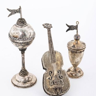 THREE STERLING SILVER SPICE CONTAINERS. Israel, c. 2000