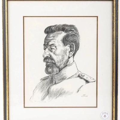 HERMANN STRUCK. Richard Dehmel in a German officer's uniform. Lithograph: Ink on paper. Dated Kowno,