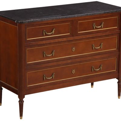 Sale Photo Thumbnail #183: FRENCH MAHOGANY LOUIS XVI STYLE MARBLE TOP DRESSER HAVING THREE DRAWERS TRIMMED IN BRASS C 1950.