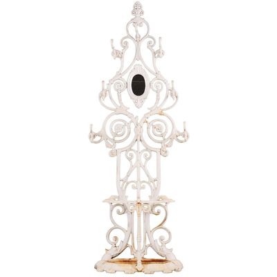 Sale Photo Thumbnail #352: HEAVY CAST IRON COALBROOKDALE STYLE COAT RACK HAVING MANY HOOKS AND A CENTRAL MIRROR WITH DRIP