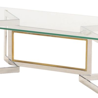 Sale Photo Thumbnail #162: CHROME AND BRASS GLASS TOP COFFEE TABLE IN THE MANNER OF ROMEO REGA C 1970.
