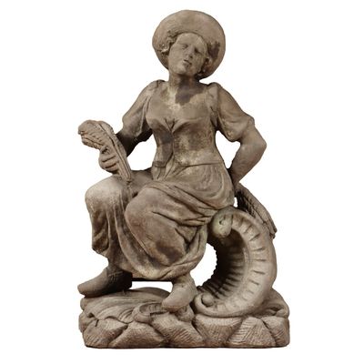 Sale Photo Thumbnail #371: LARGE CAST STONE GARDEN ORNAMENT DEPICTING A FEMALE FIGURE HOLDING WHEAT