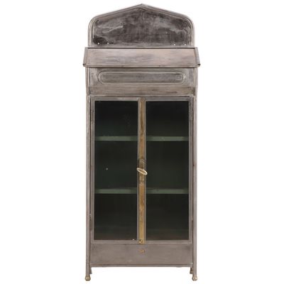 Sale Photo Thumbnail #331: IRON AND BRASS CABINET OR PODIUM HAVING TWO GLASS DOORS AND A LIFT LID COMPARTMENT C 1930.