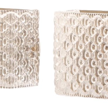 PAIR OF ITALIAN RIPPLE GLASS AND BRASS WALL SCONCES.