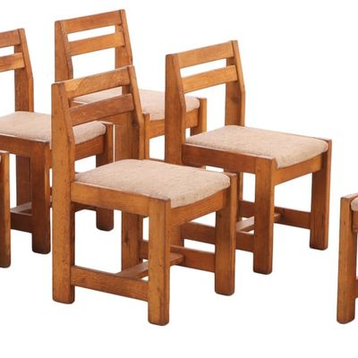 Sale Photo Thumbnail #322: SIX HEAVY HIGH QUALITY FRENCH OAK AND UPHOLSTERED DINING CHAIRS C 1940.