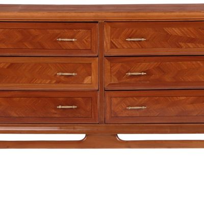 Sale Photo Thumbnail #140: MAHOGANY SIX DRAWER DRESSER HAVING RADIAL VENEER DESIGN C 1955.