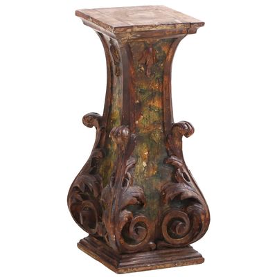 Sale Photo Thumbnail #341: A BAROQUE STYLE CARVED AND PAINTED WOOD DISPLAY PEDESTAL OR PLANT STAND C. 1900.