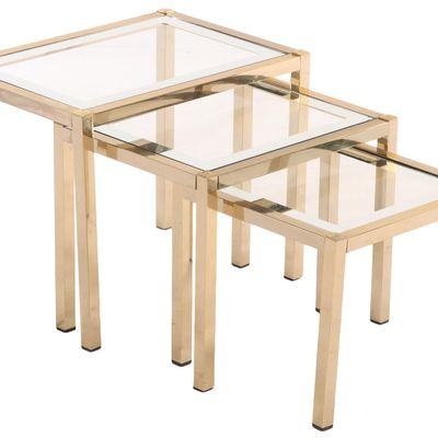Sale Photo Thumbnail #161: FRENCH BRASS AND SILVERED GLASS NEST OF TABLES C 1970.