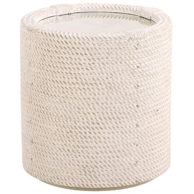 A BARTLEY SIDE TABLE CREATED WITH PLASTERED ROPE HAVING A MIRRORED TOP. PERFECT FOR YOUR BEACH
