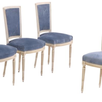 Sale Photo Thumbnail #182: FOUR FRENCH PAINTED AND UPHOLSTERED LOUIS XVI STYLE CHAIRS C 1940.