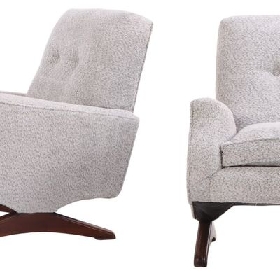 Sale Photo Thumbnail #115: PAIR OF UPHOLSTERED LOUNGE CHAIRS IN THE MANNER OF KAGAN C 1960 HAVING NEW FABRIC.