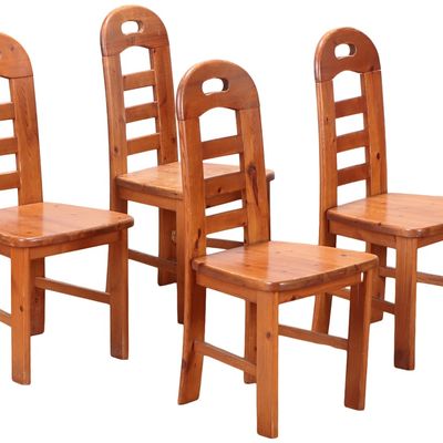 Sale Photo Thumbnail #320: FOUR BELGIAN PINE ARCHED TOP SLAT BACK DINING CHAIRS C 1975.