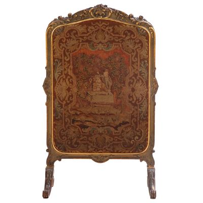 Sale Photo Thumbnail #268: PAINTED AND GILT CARVED LOUIS XV STYLE FIRESCREEN WITH NEEDLEPOINT INSERT C 1900.