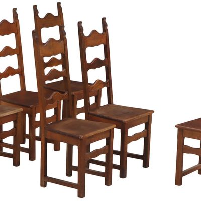 Sale Photo Thumbnail #236: SIX FRENCH OAK CHAIRS WITH WOODEN SEATS C 1940.
