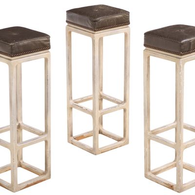 Sale Photo Thumbnail #163: THREE LACQUERED WOOD AND LEATHER BAR STOOLS C 1970.