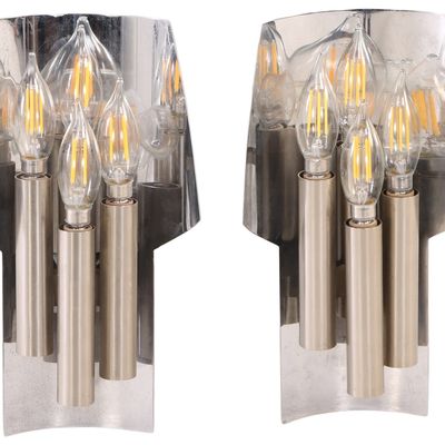 PAIR OF MID CENTURY MODERN CHROME SCONCES HAVING FOUR FIXTURES C. 1960